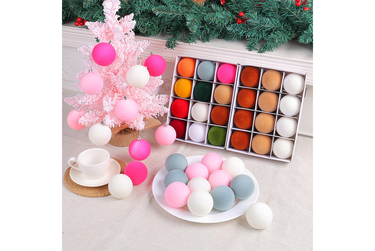 Colorful Flocked Christmas Ball Ornaments
