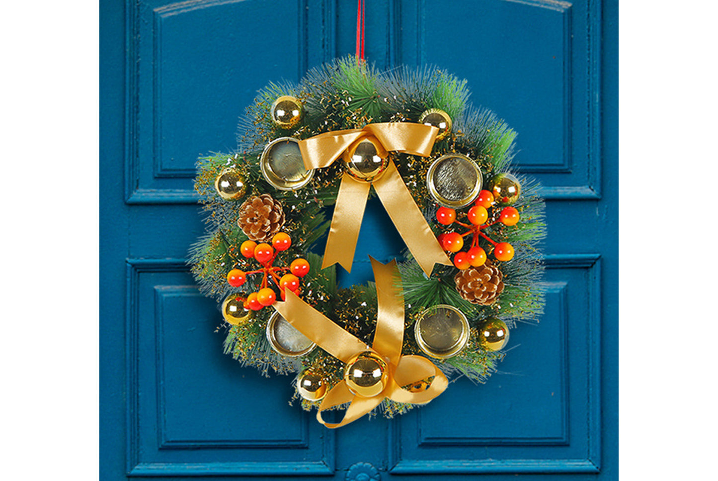 Christmas Candlestick Wreath - Simulated Pine Cone Decorative Wreath