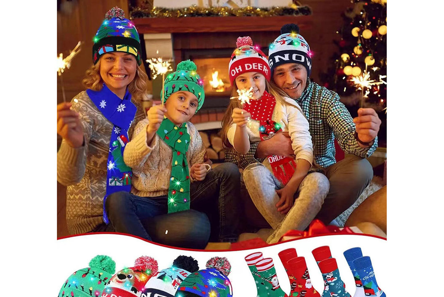 Christmas LED Jacquard Hat and Scarf Set