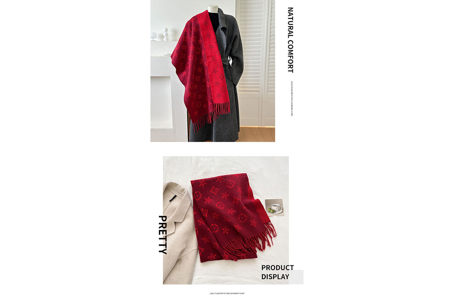 **Double-Sided Jacquard Tassel Scarf - Winter Warmth and Shawl Function**
