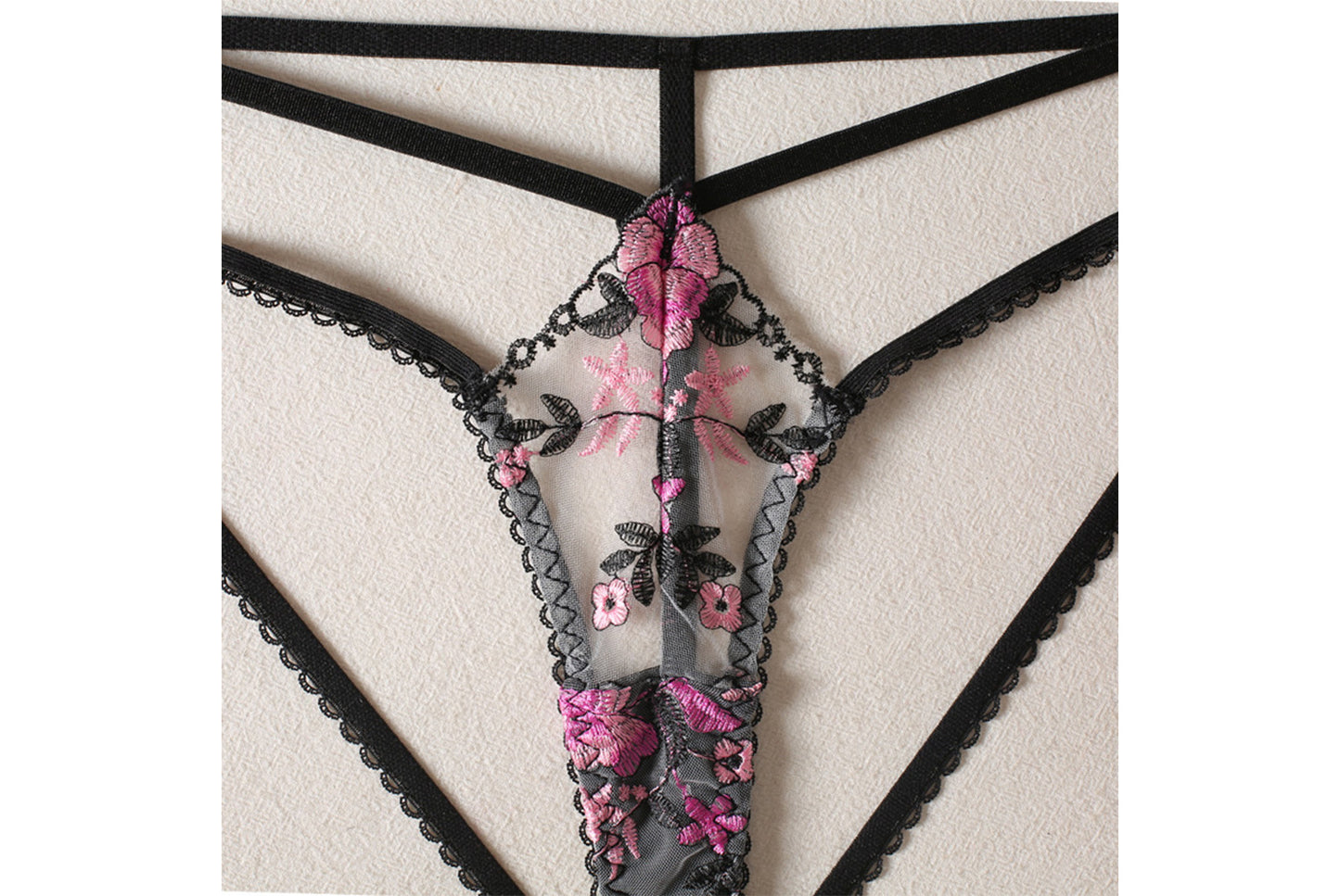 **Floral Embroidered Bandage Lingerie Set**