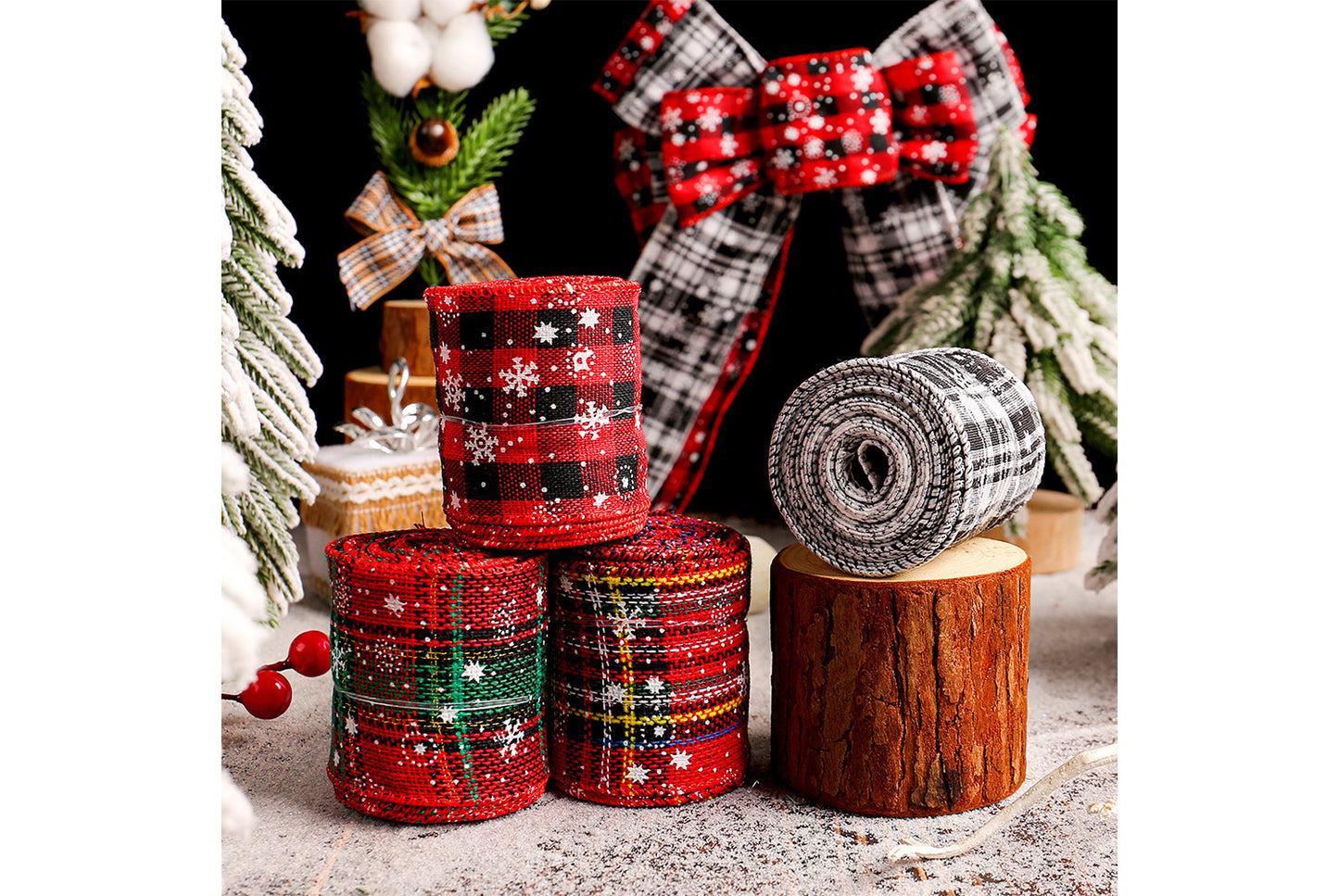 Christmas Snowflake Plaid Ribbon