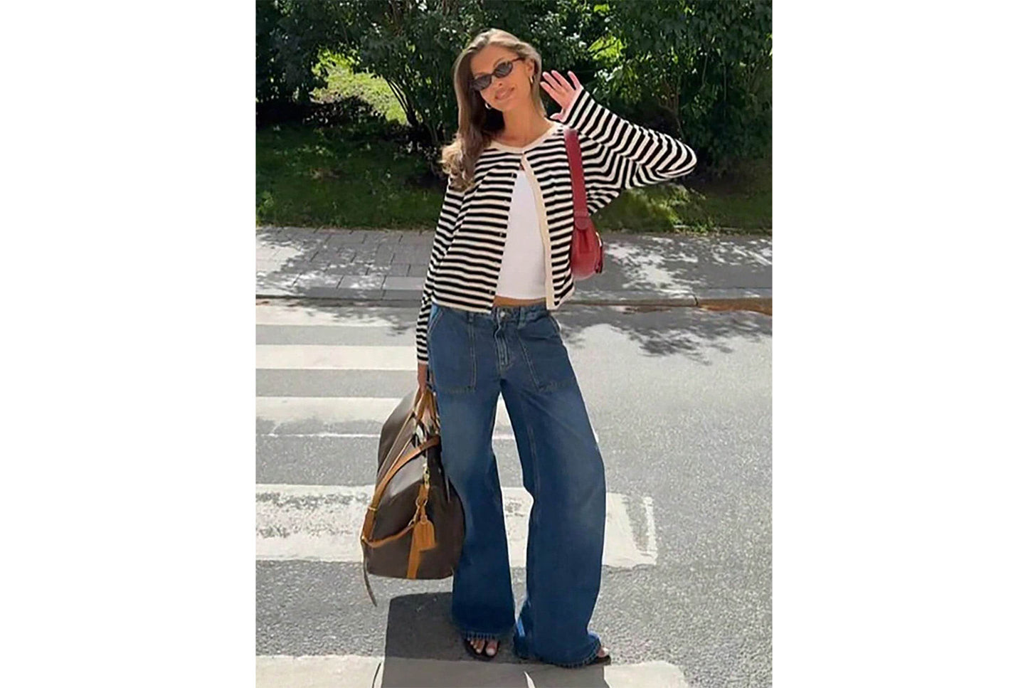 Black and White Striped Knit Cardigan