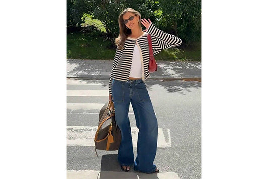 Black and White Striped Knit Cardigan