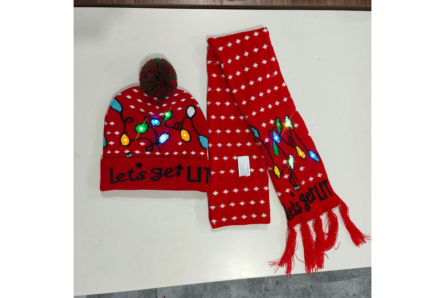 Christmas LED Jacquard Hat and Scarf Set