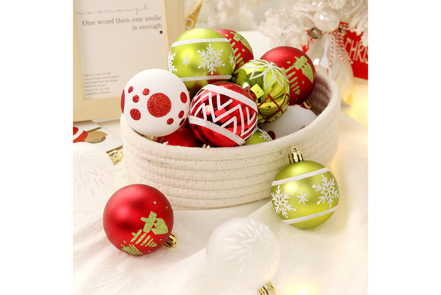 **16-Piece Red, Green, and White Christmas Ball Decoration Set**