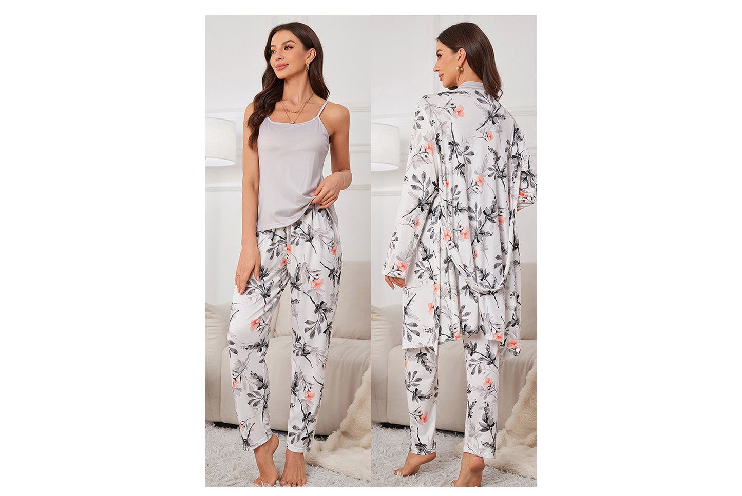 **Three-Piece Nightgown, Pants, and Suspender Nightdress Set**