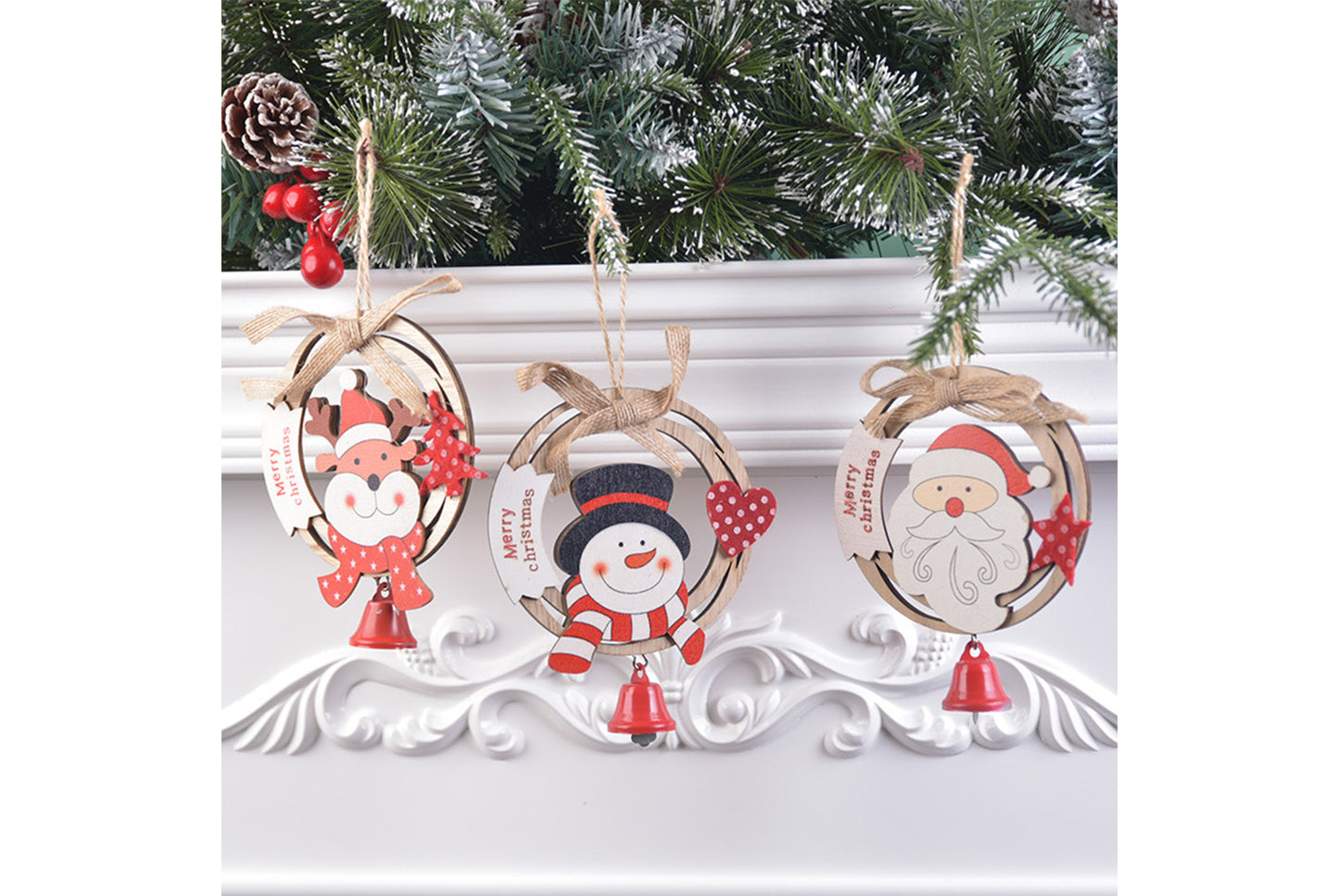 **Handmade Wooden Christmas Wreath Hanging - Classic Holiday Decoration**