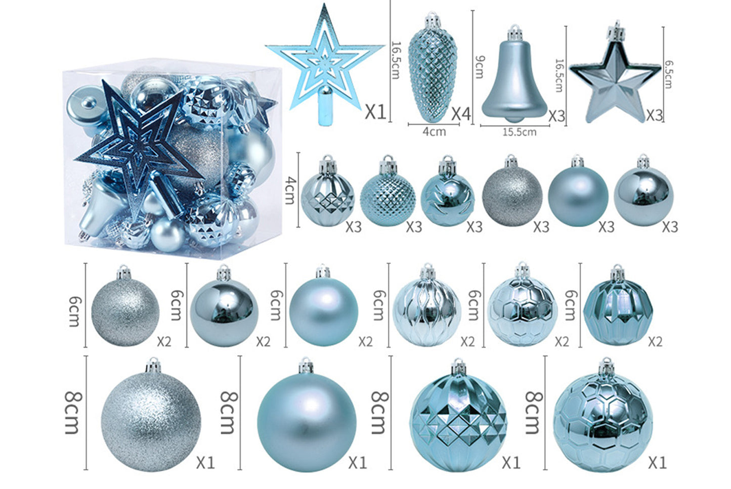 45-Piece Treetop Star Christmas Ball Set