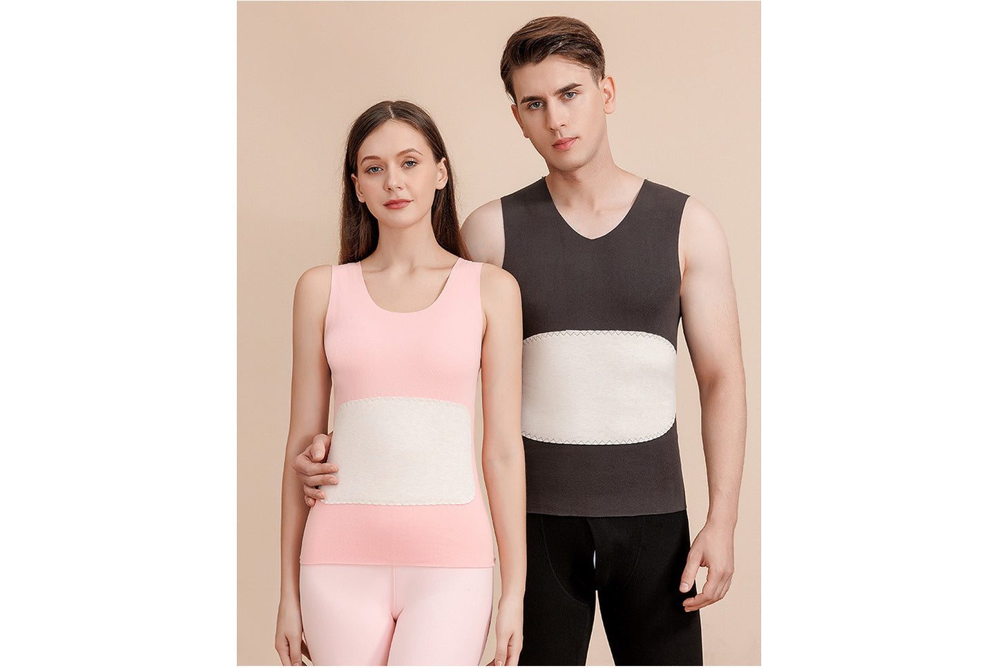 **Couple Large Patch Seamless Warm Vest Set**