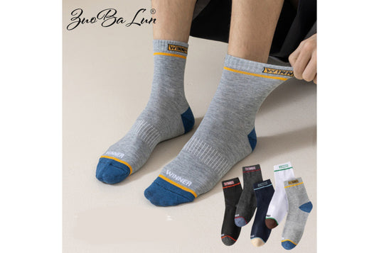 Men's Solid Color Letter Mid-Calf Sports Socks