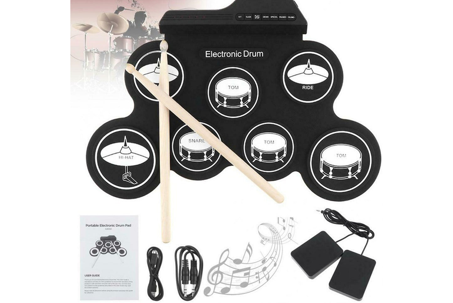 Portable silicone roll drum kit