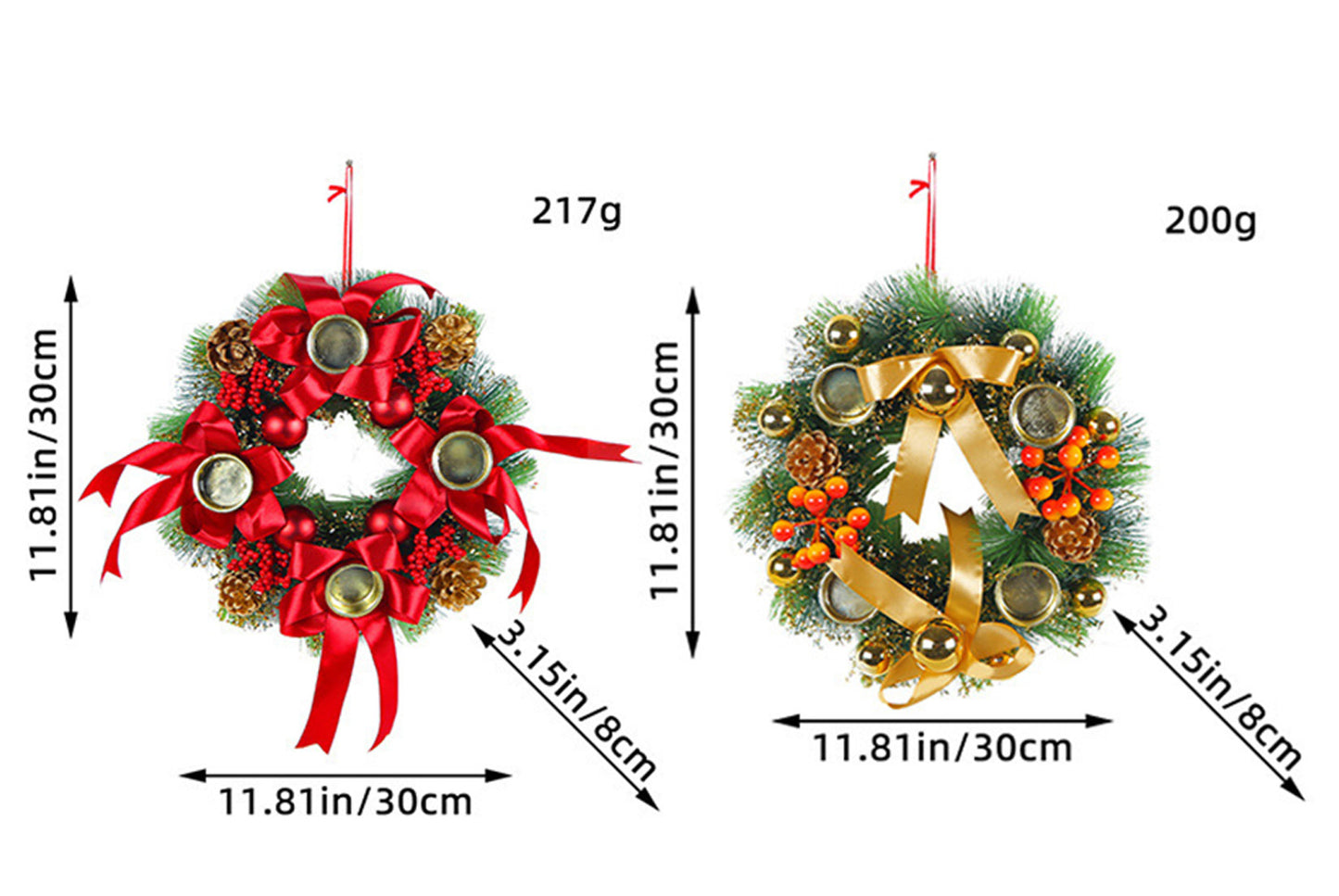Christmas Candlestick Wreath - Simulated Pine Cone Decorative Wreath