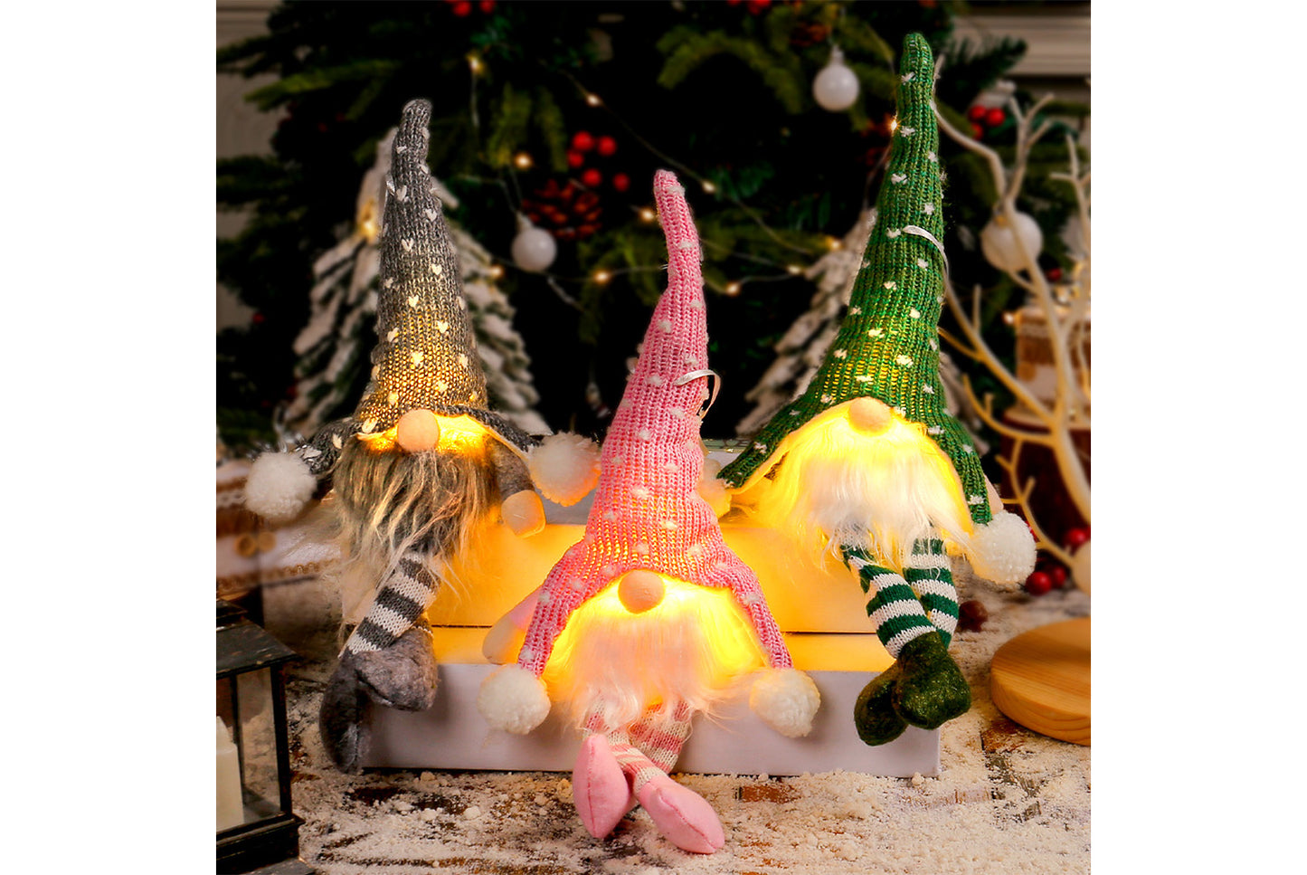 Christmas Forest Old Man Pendant - Knitted Hat Seated Faceless Doll Decoration