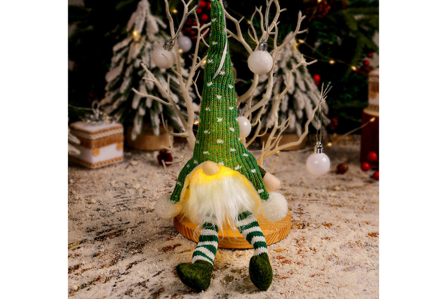 Christmas Forest Old Man Pendant - Knitted Hat Seated Faceless Doll Decoration