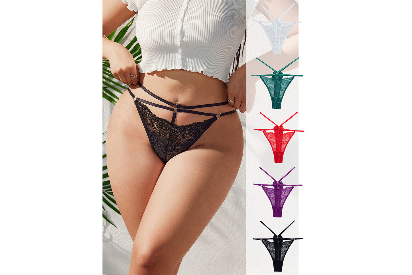 **Large Size Low-Rise Lace Thong Briefs for Women**