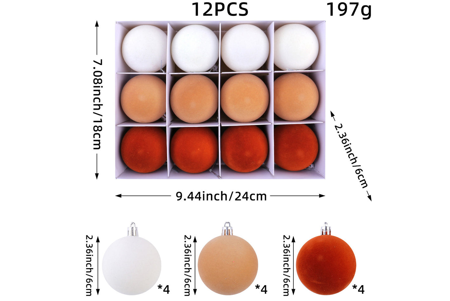 Colorful Flocked Christmas Ball Ornaments