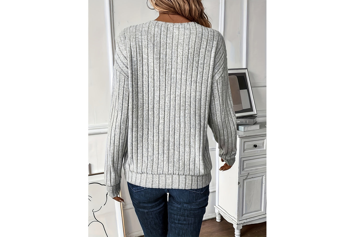 V-Neck Ribbed Long-Sleeve Top