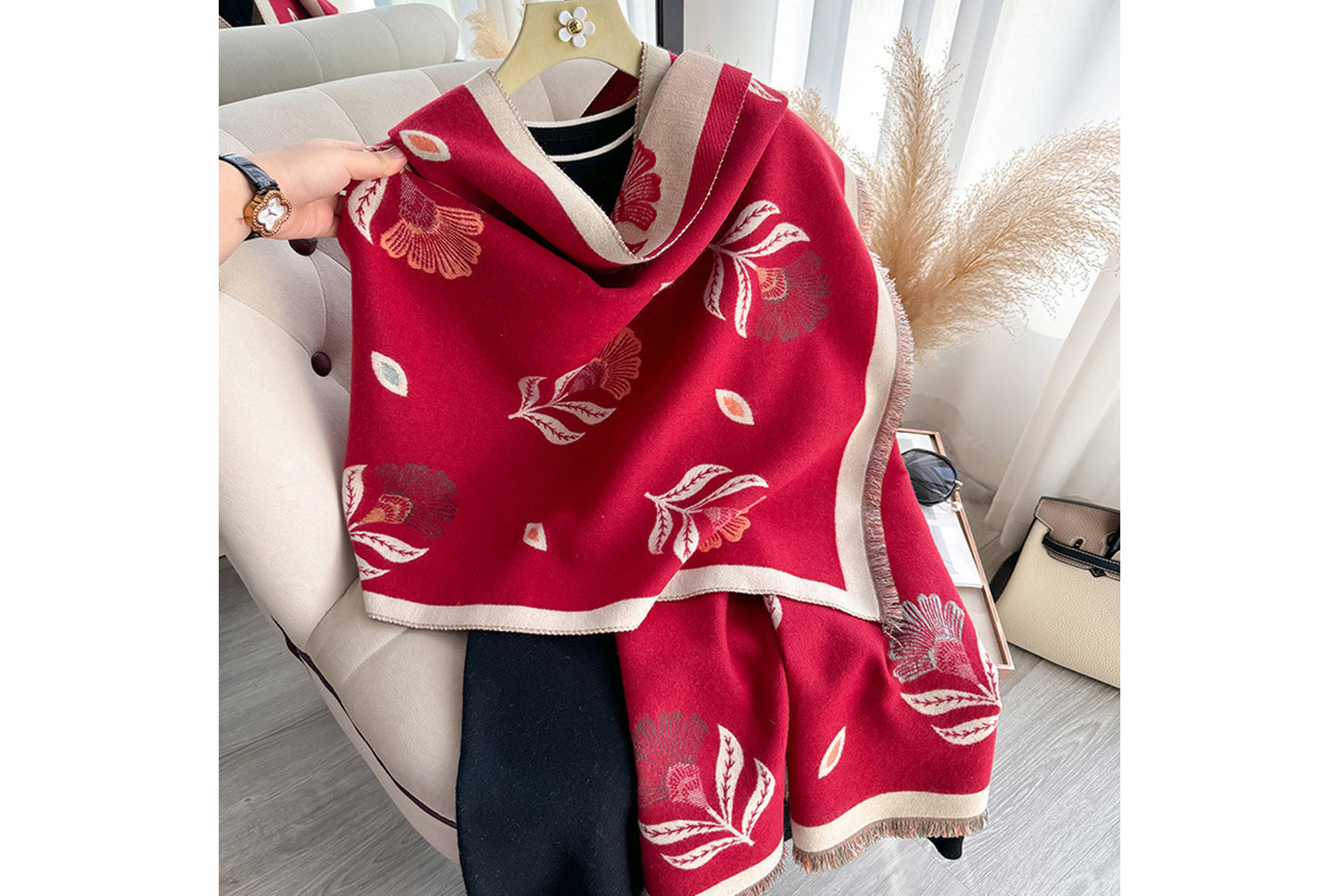 Autumn/Winter Faux Cashmere Floral Print Scarf/Shawl