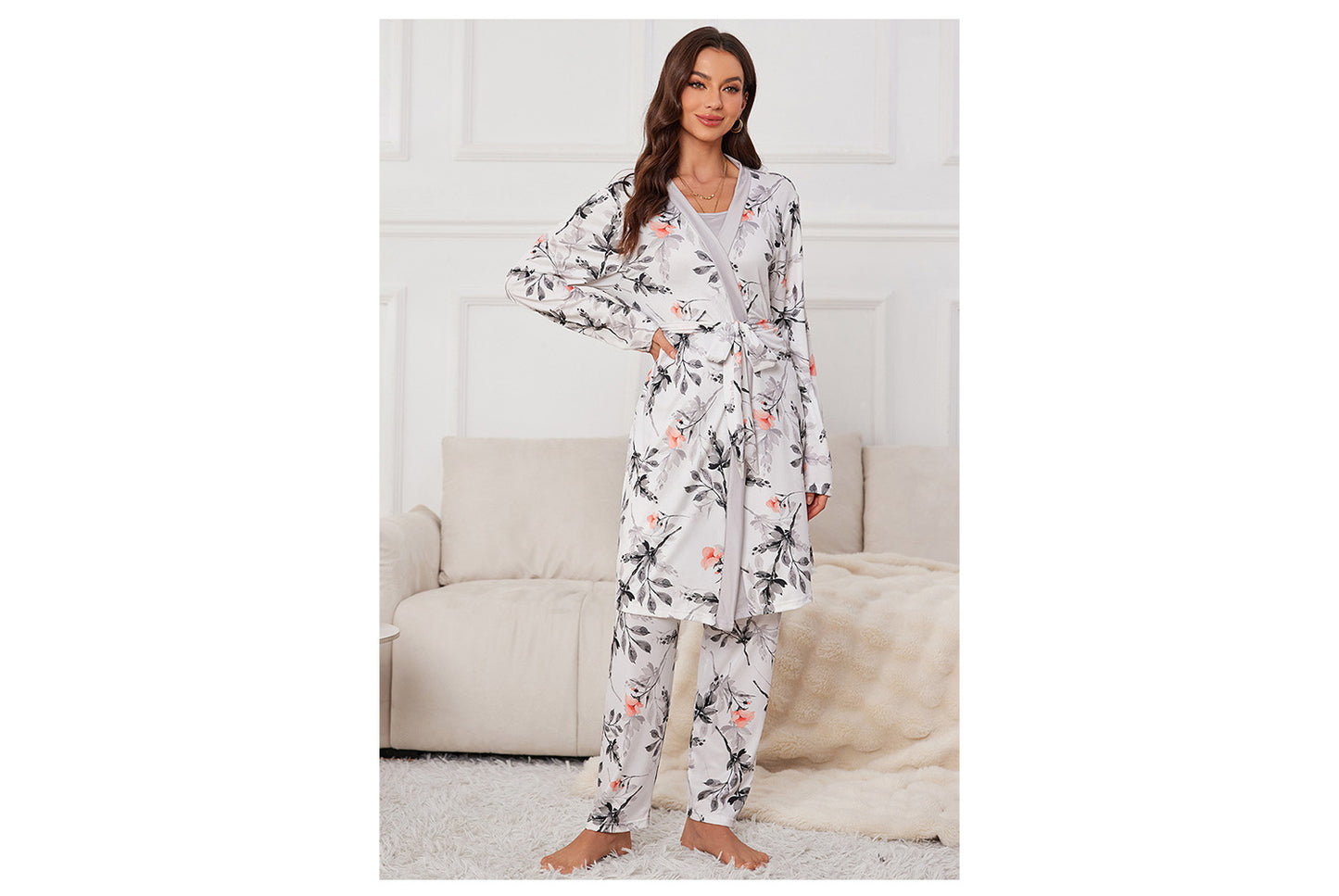 **Three-Piece Nightgown, Pants, and Suspender Nightdress Set**