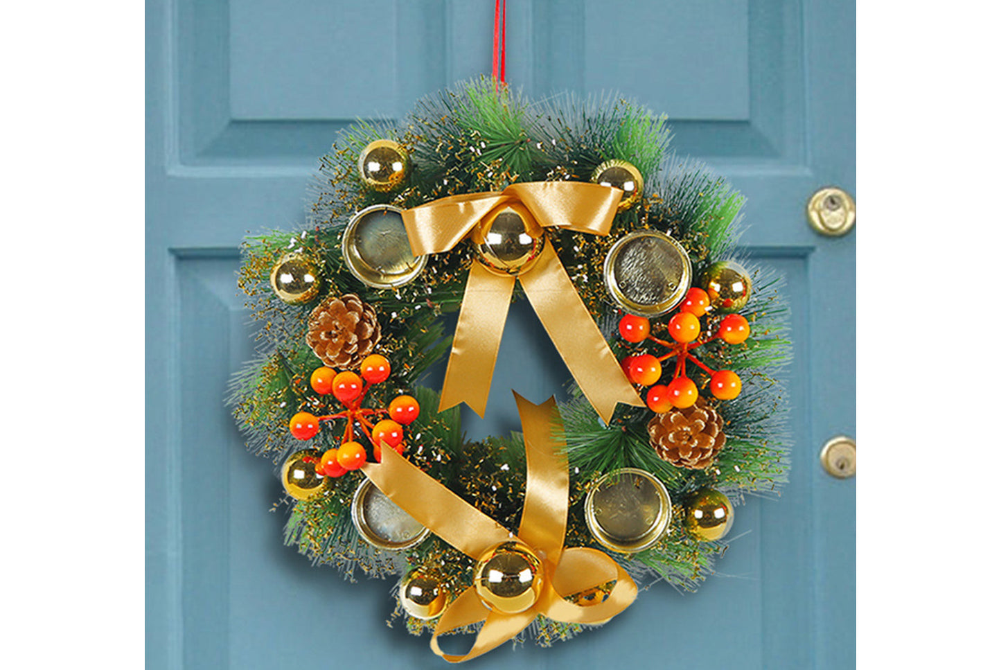 Christmas Candlestick Wreath - Simulated Pine Cone Decorative Wreath
