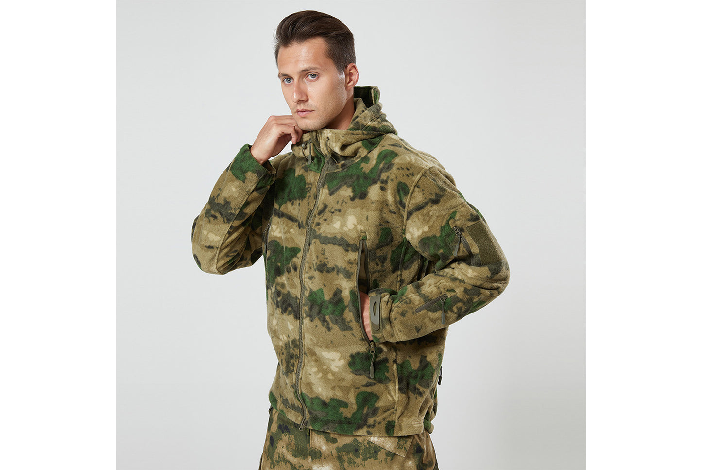Men's Tactical Camouflage Fleece Hooded Jacket