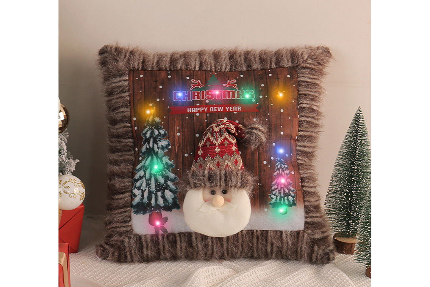 **Plush Luminous Christmas Pillow - Festive Sofa Cushion**