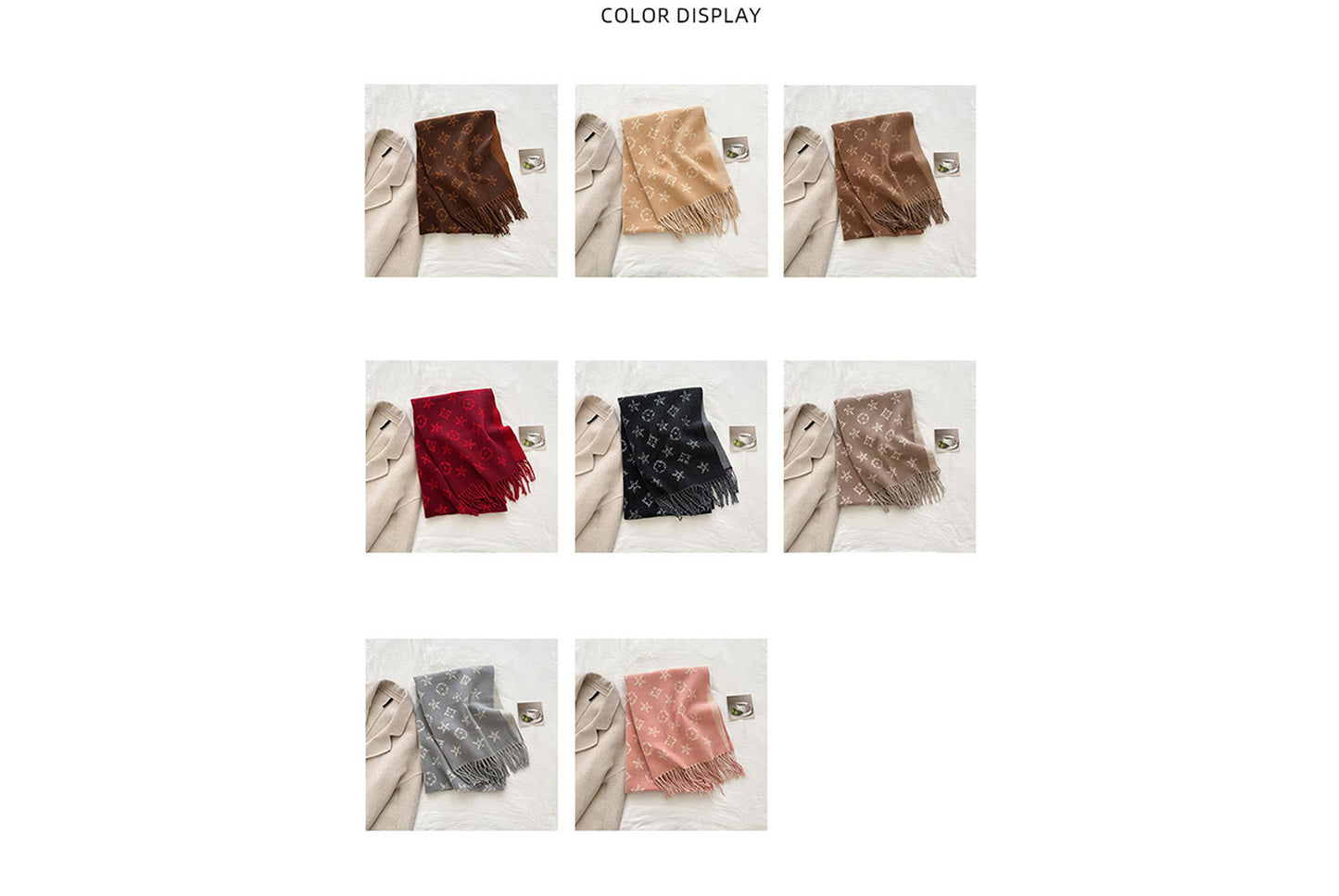 **Double-Sided Jacquard Tassel Scarf - Winter Warmth and Shawl Function**