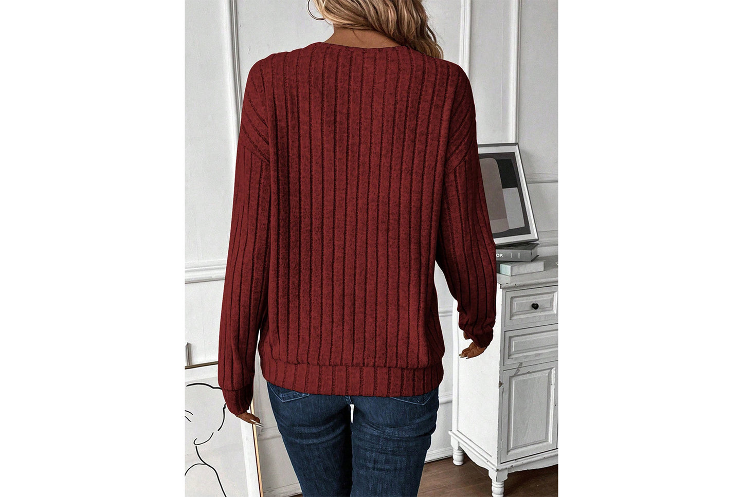 V-Neck Ribbed Long-Sleeve Top