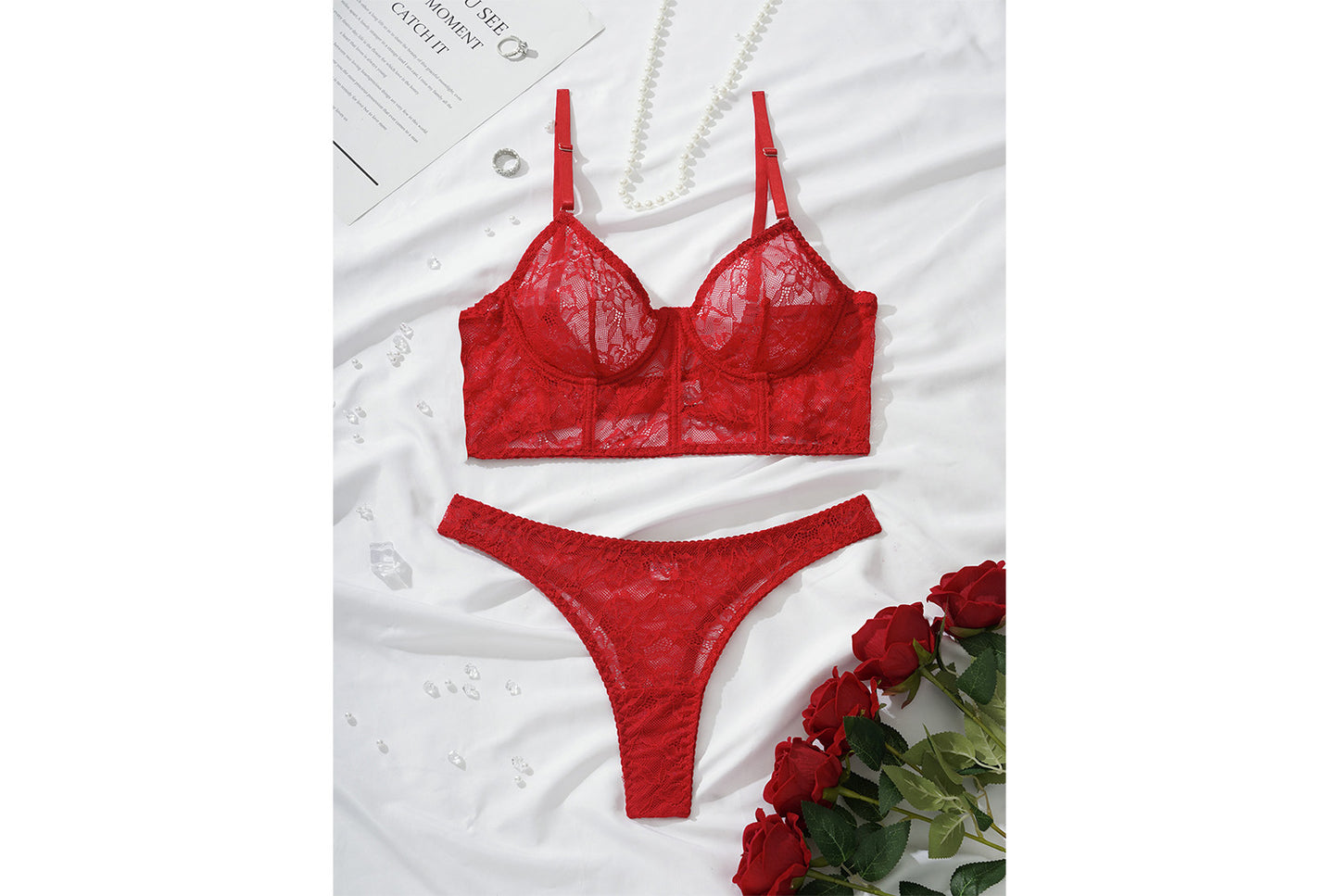 **Lace Floral Fishbone Bra Set - Sexy Sheer Two-Piece Bra**