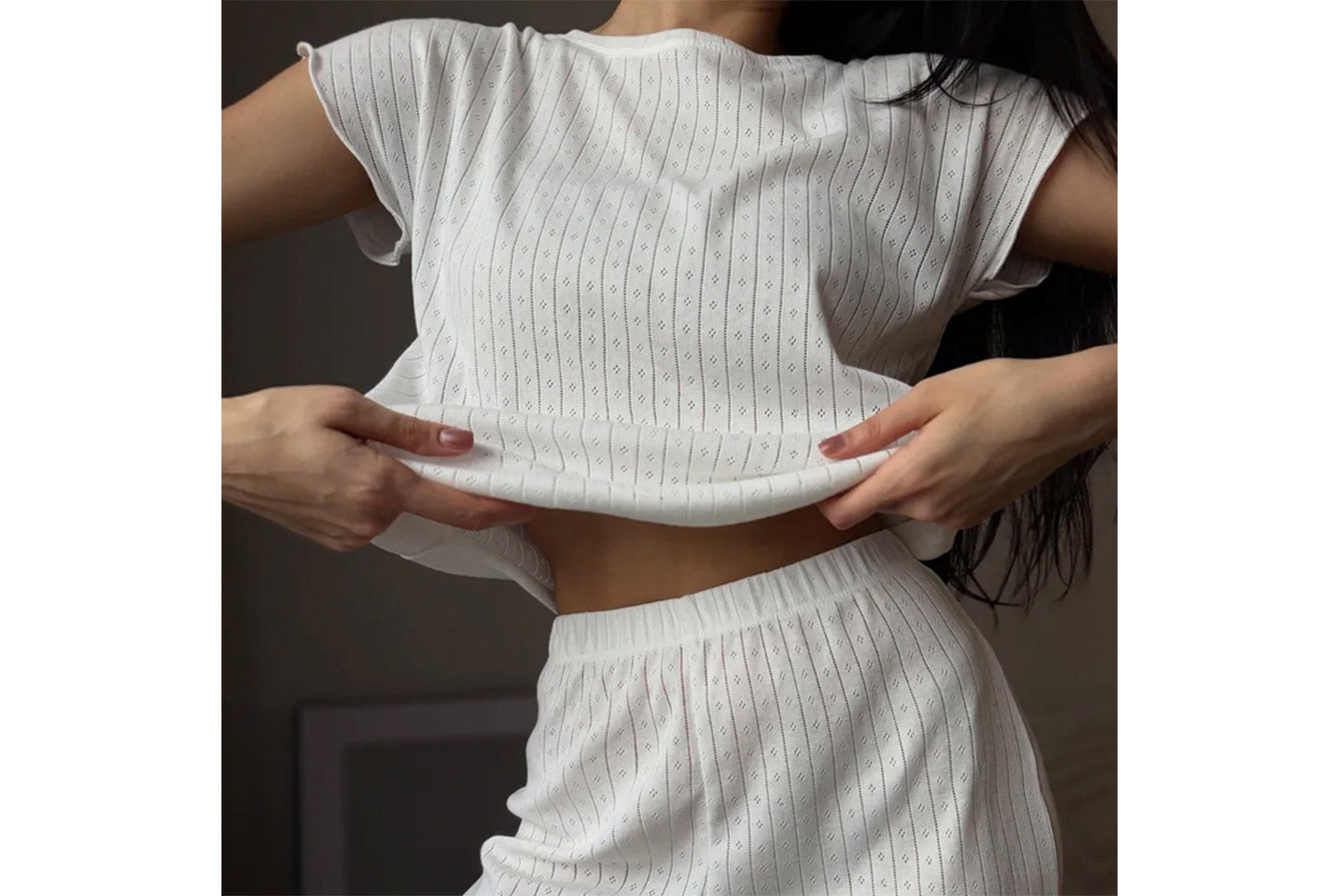 **Women's Jacquard Short-Sleeved Long Pants Pajama Set**