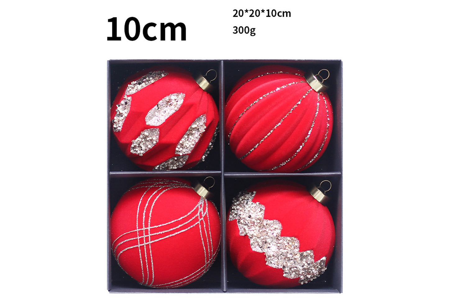10cm Colored Diamond Flocked Christmas Ball Pendant Set (4-Pack)