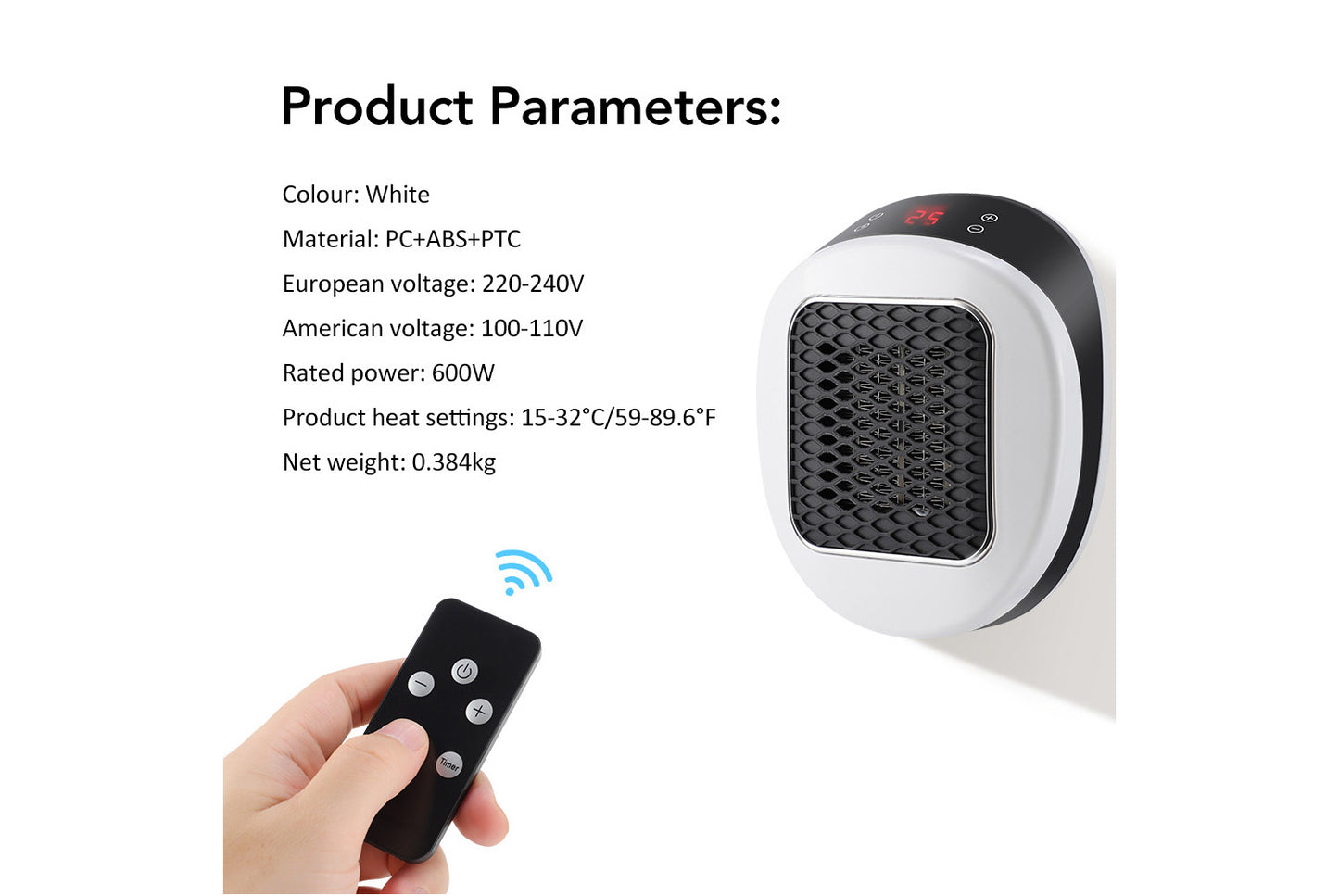 Portable Remote Control Fan Heater(UK Plug)
