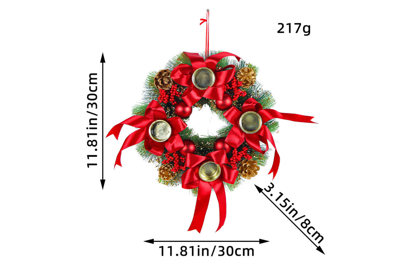 Christmas Candlestick Wreath - Simulated Pine Cone Decorative Wreath