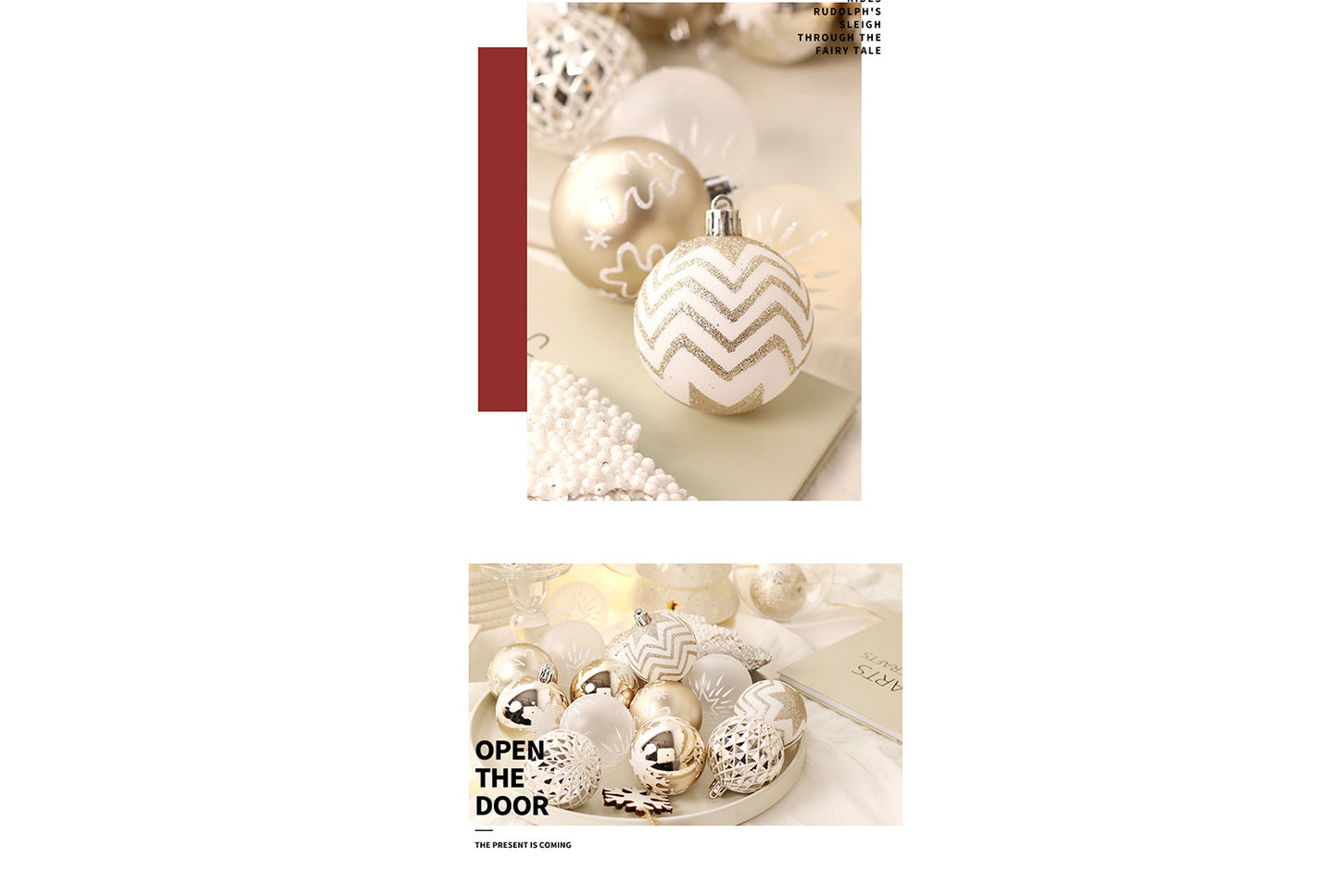 16-Piece Champagne Gold and White Christmas Ball Decoration Set