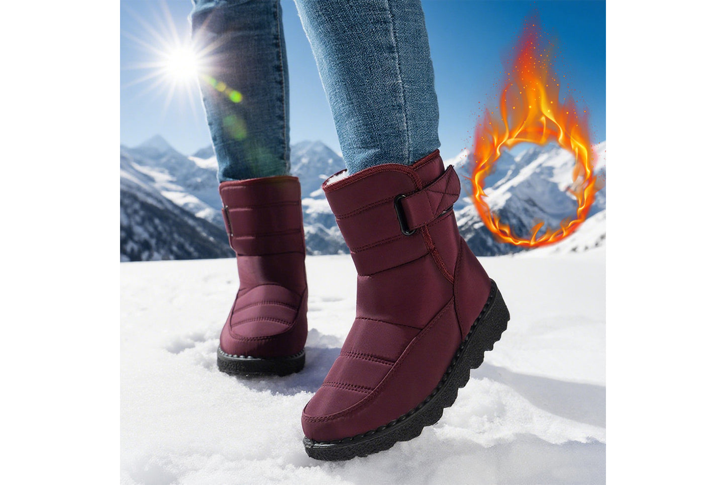 **Women's Waterproof Rabbit Fur Snow Boots**