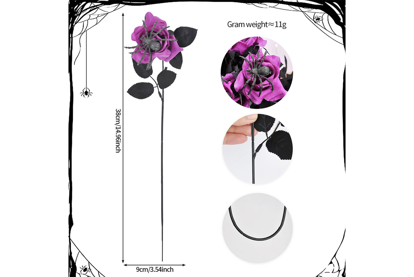 Halloween Skull Spider Roses (10-Pack)