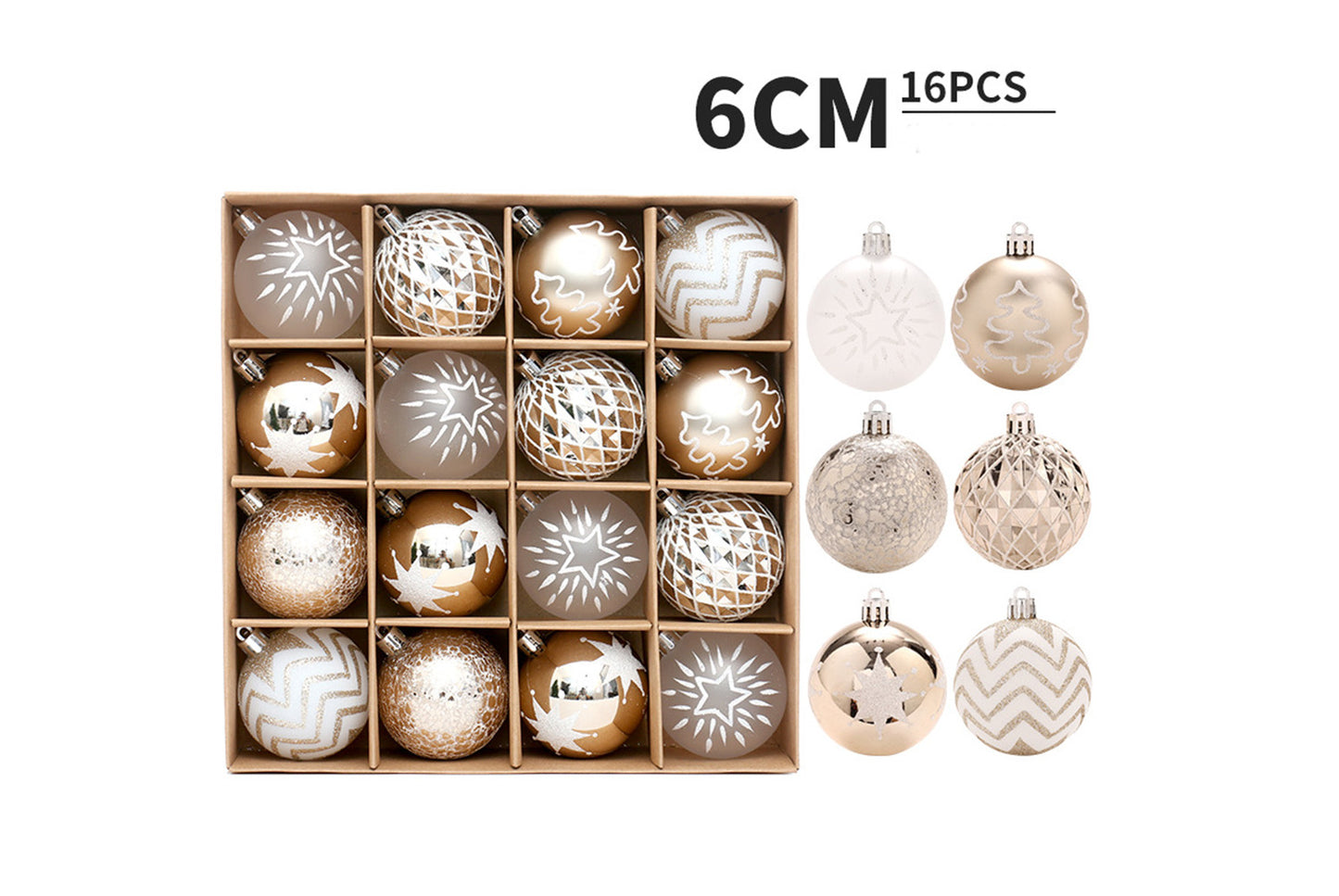 16-Piece Champagne Gold and White Christmas Ball Decoration Set
