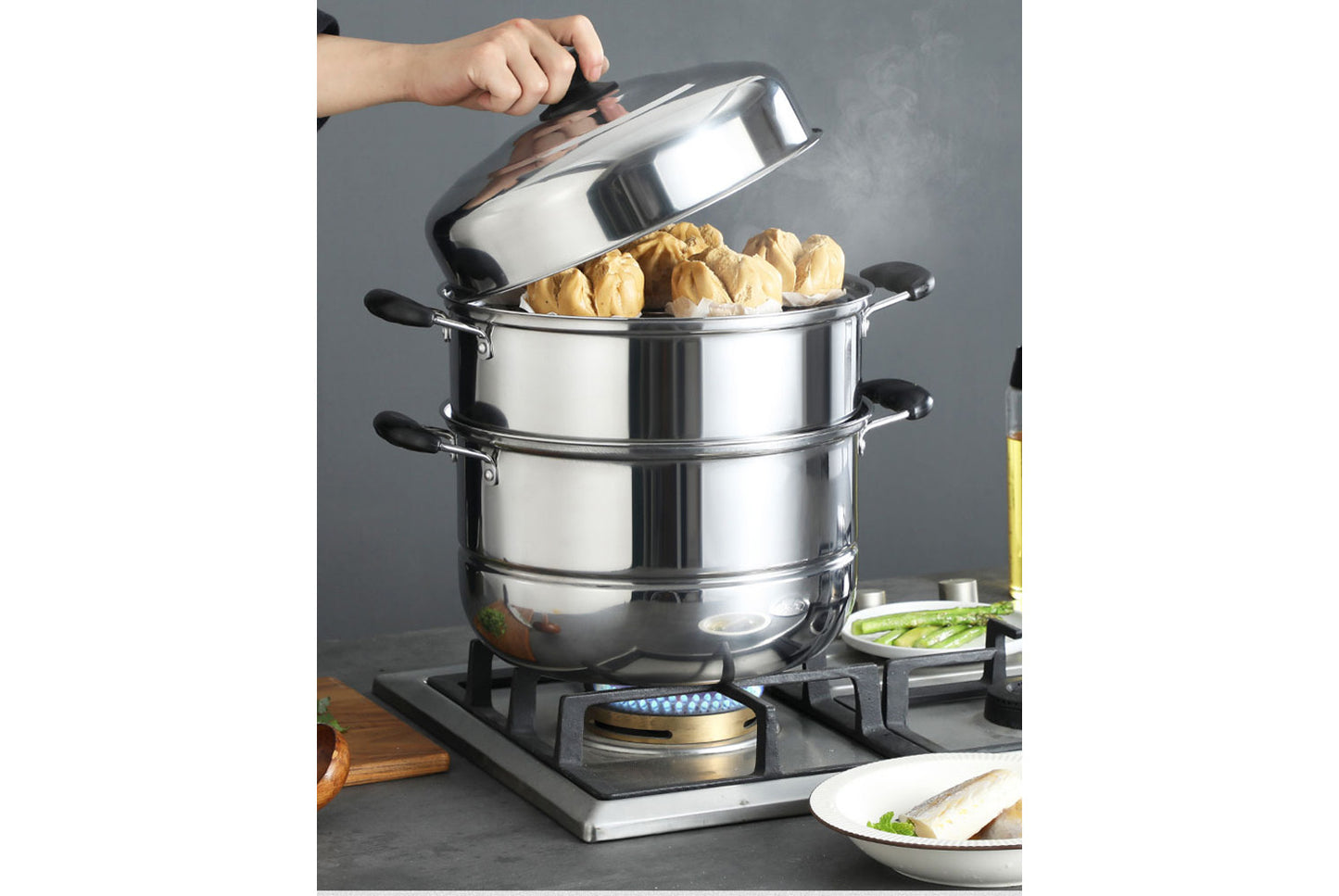 **Multi-Layer Stainless Steel Steamer (Double/Triple Layer Available)**