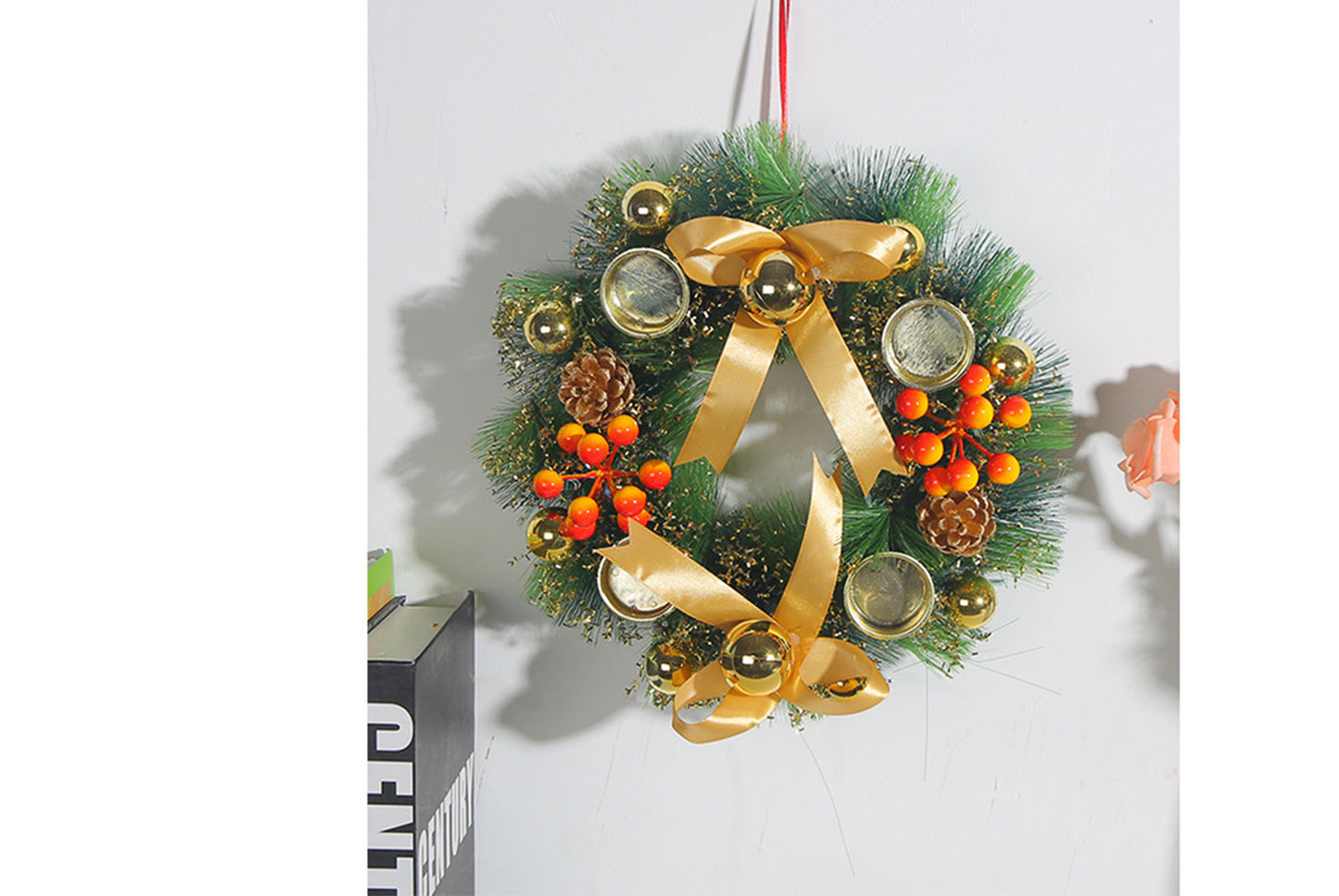 Christmas Candlestick Wreath - Simulated Pine Cone Decorative Wreath