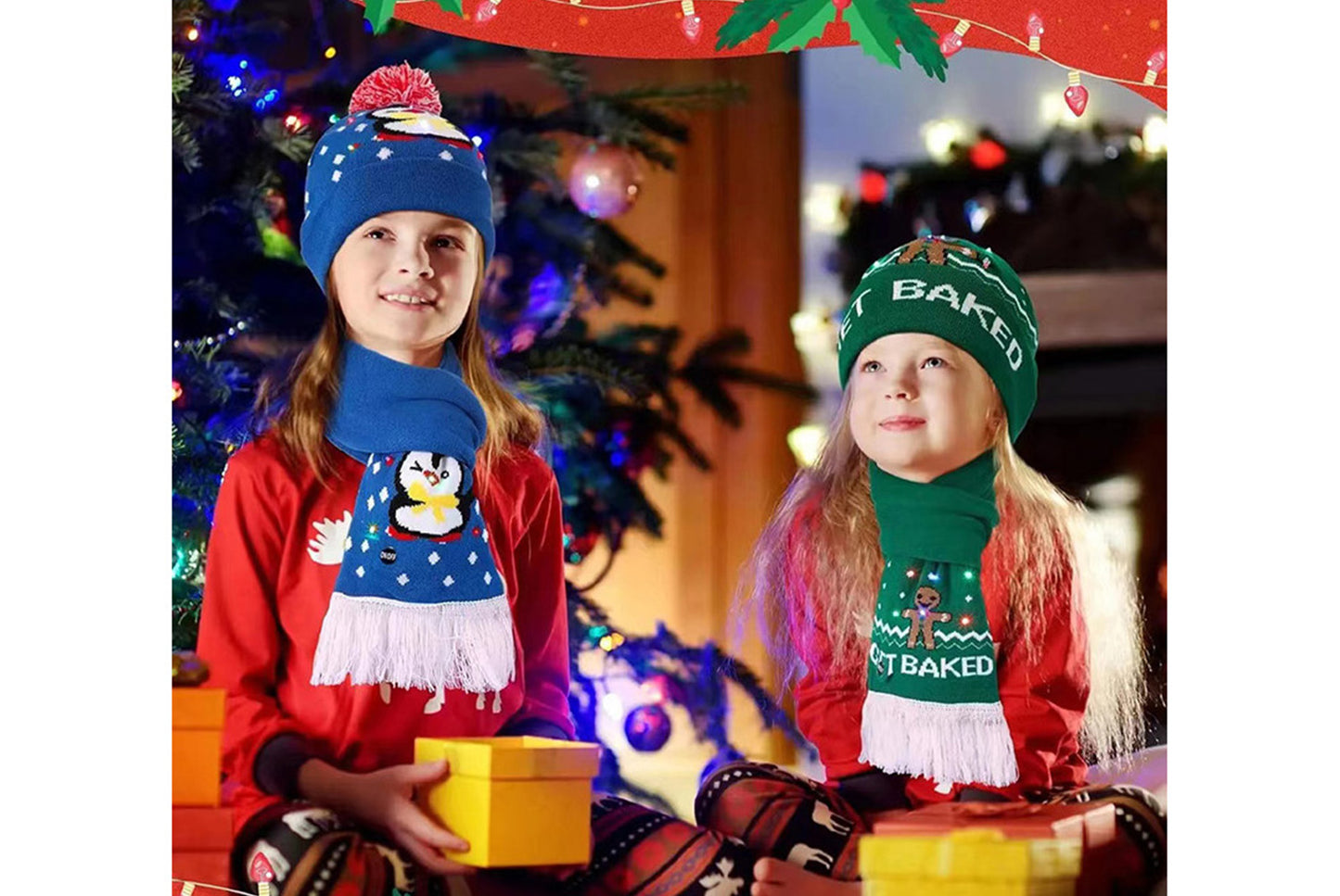 Christmas LED Jacquard Hat and Scarf Set