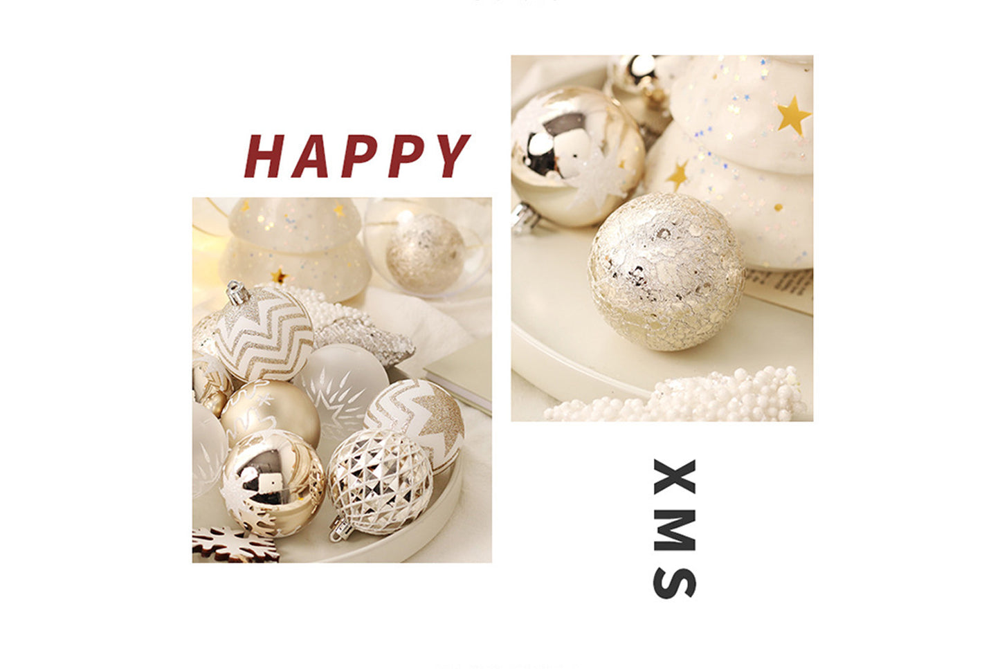 16-Piece Champagne Gold and White Christmas Ball Decoration Set