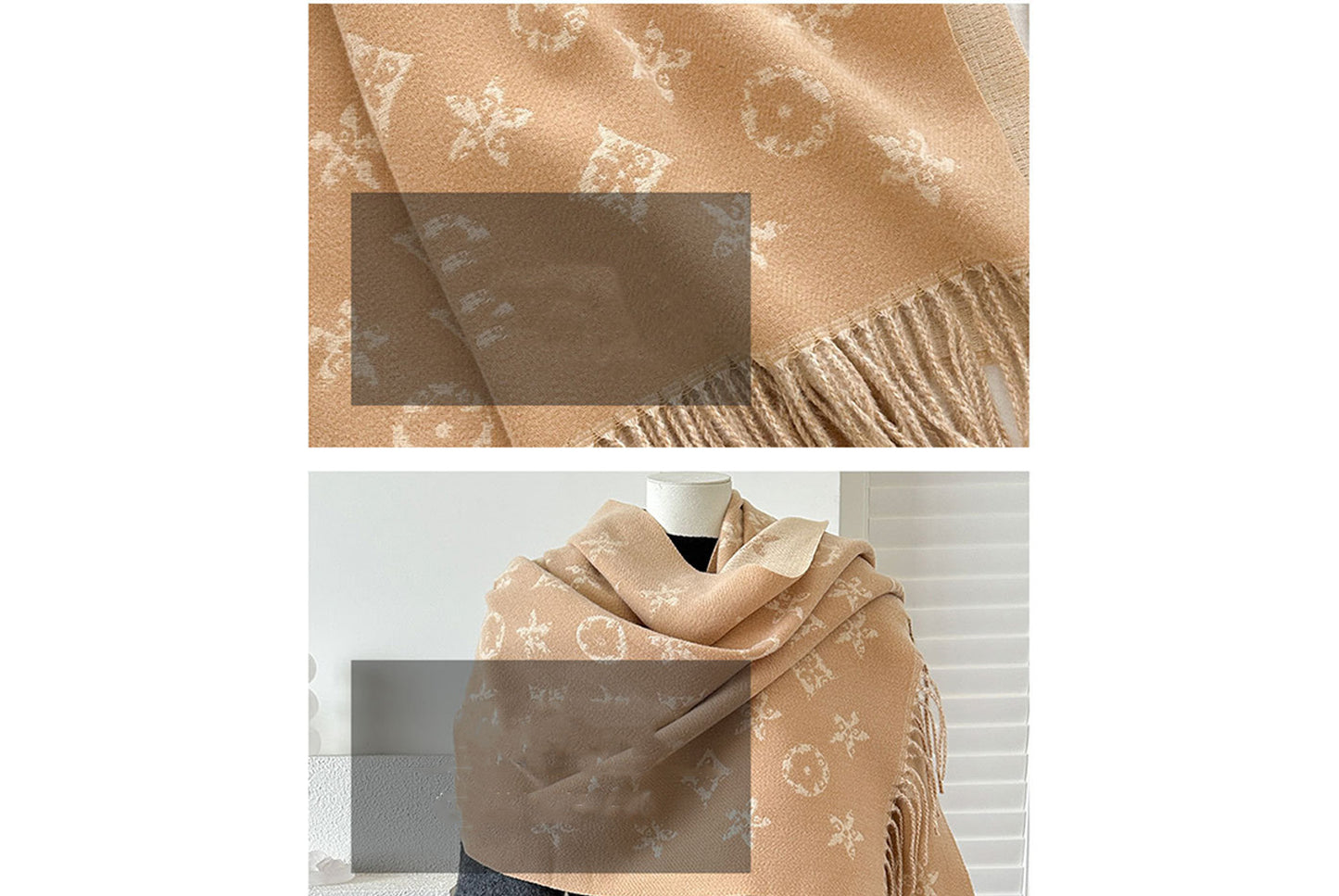 **Double-Sided Jacquard Tassel Scarf - Winter Warmth and Shawl Function**