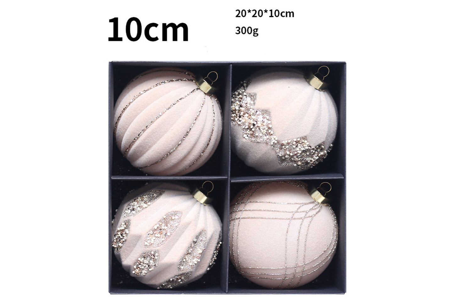 10cm Colored Diamond Flocked Christmas Ball Pendant Set (4-Pack)