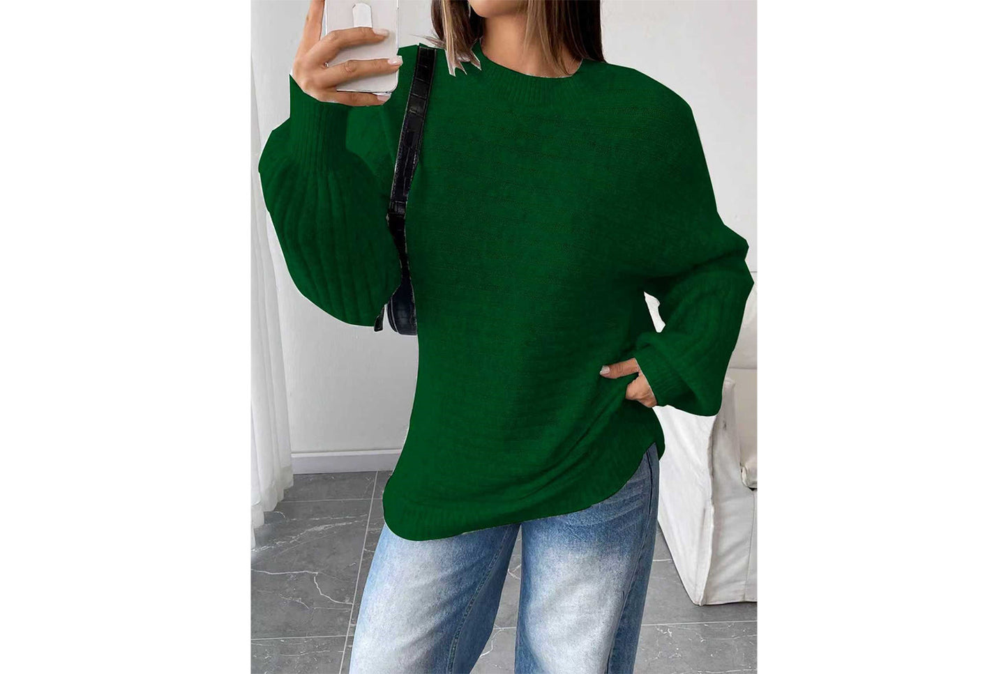 Loose-fitting Ribbed Knit Sweater