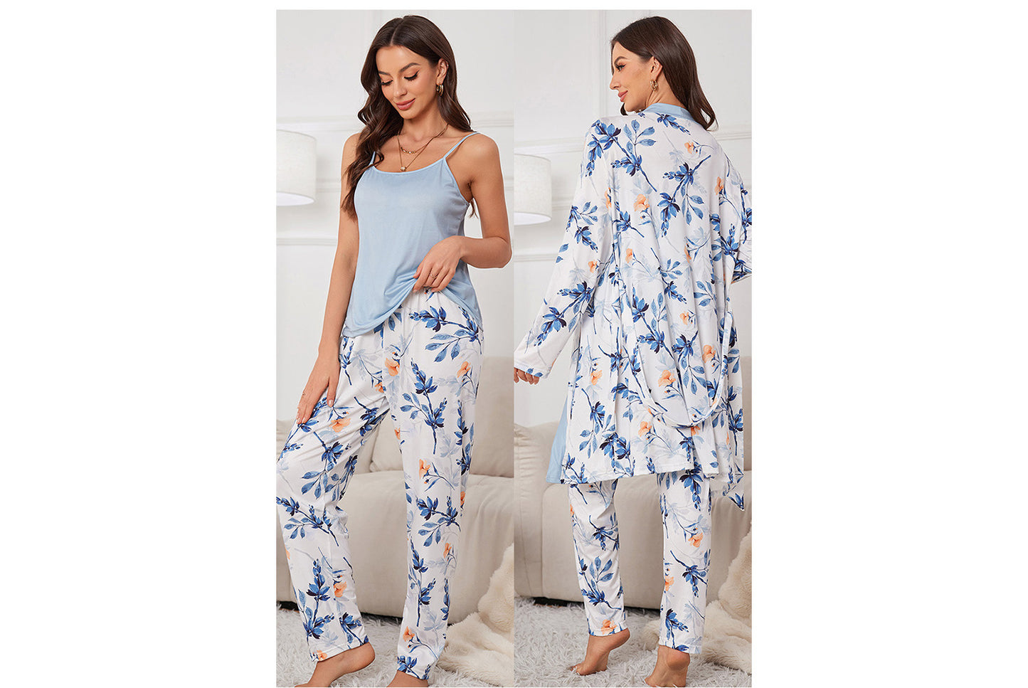 **Three-Piece Nightgown, Pants, and Suspender Nightdress Set**