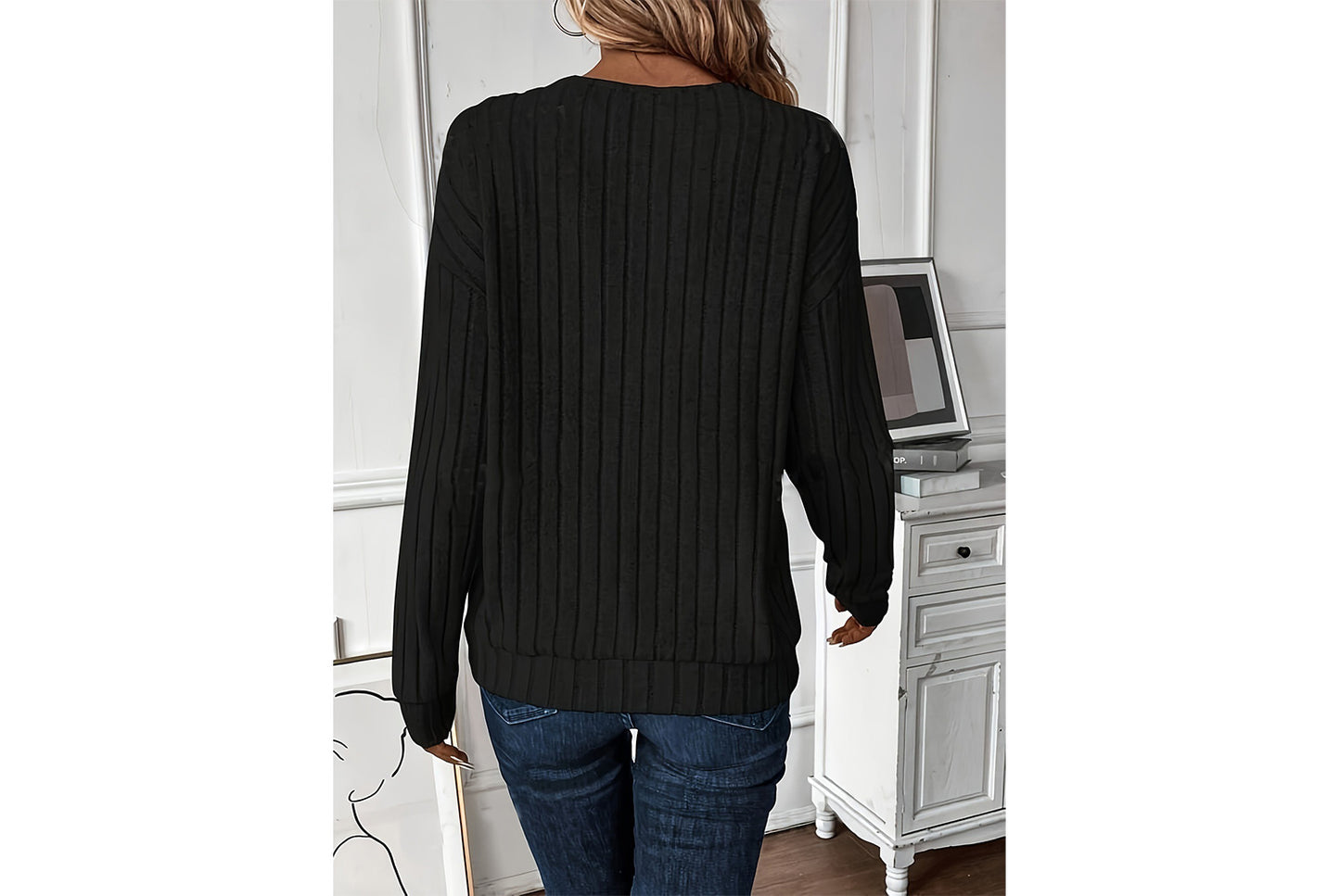 V-Neck Ribbed Long-Sleeve Top