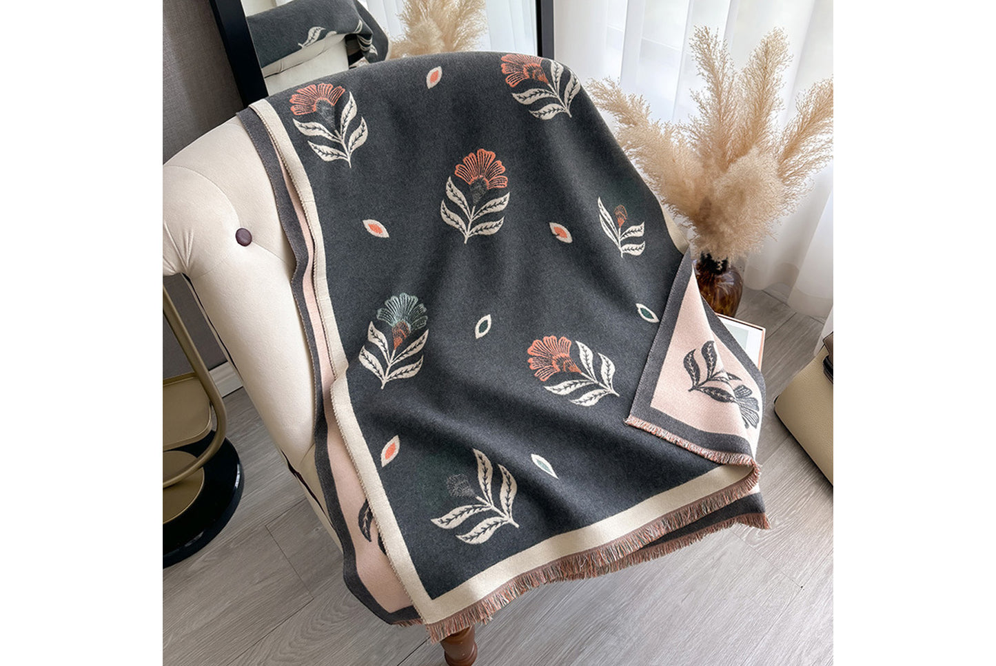 Autumn/Winter Faux Cashmere Floral Print Scarf/Shawl