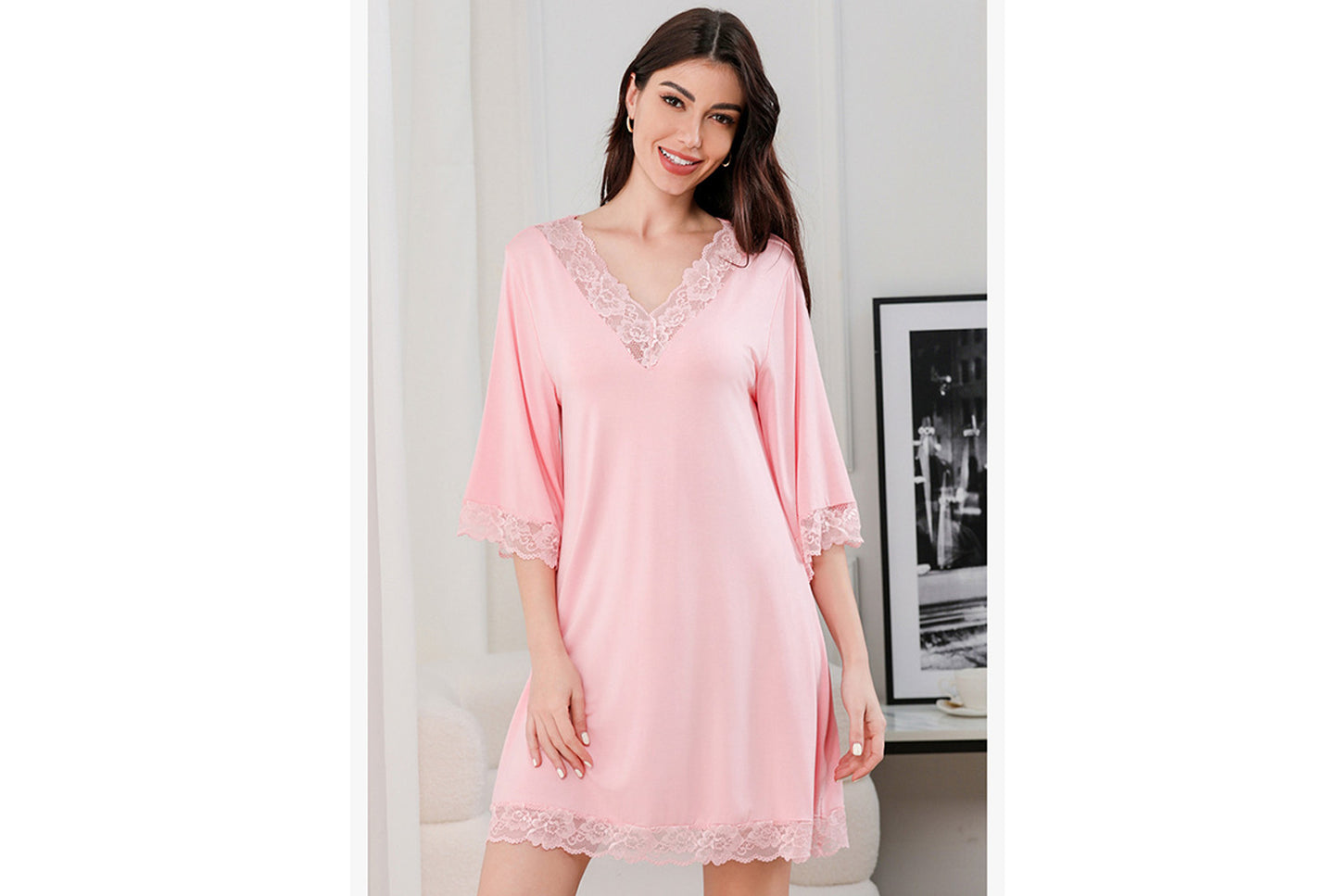 **Women's Sexy Lace V-Neck Cotton Loungewear Pajamas**