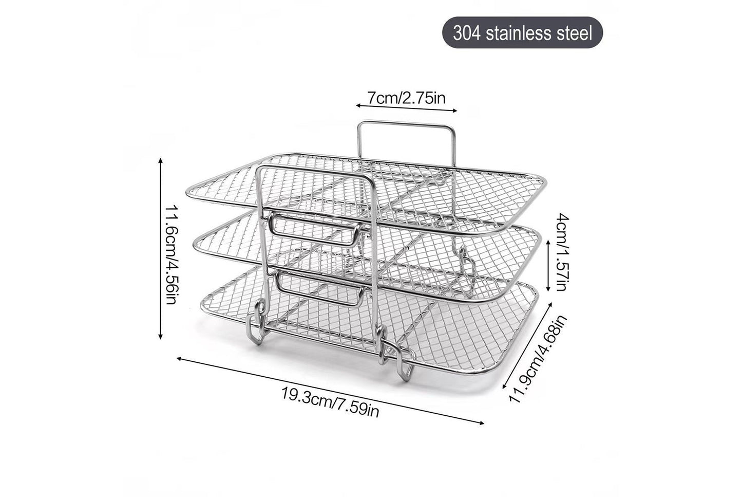 **304 Stainless Steel Air Fryer Grill Rack (3-Tier Stackable)**